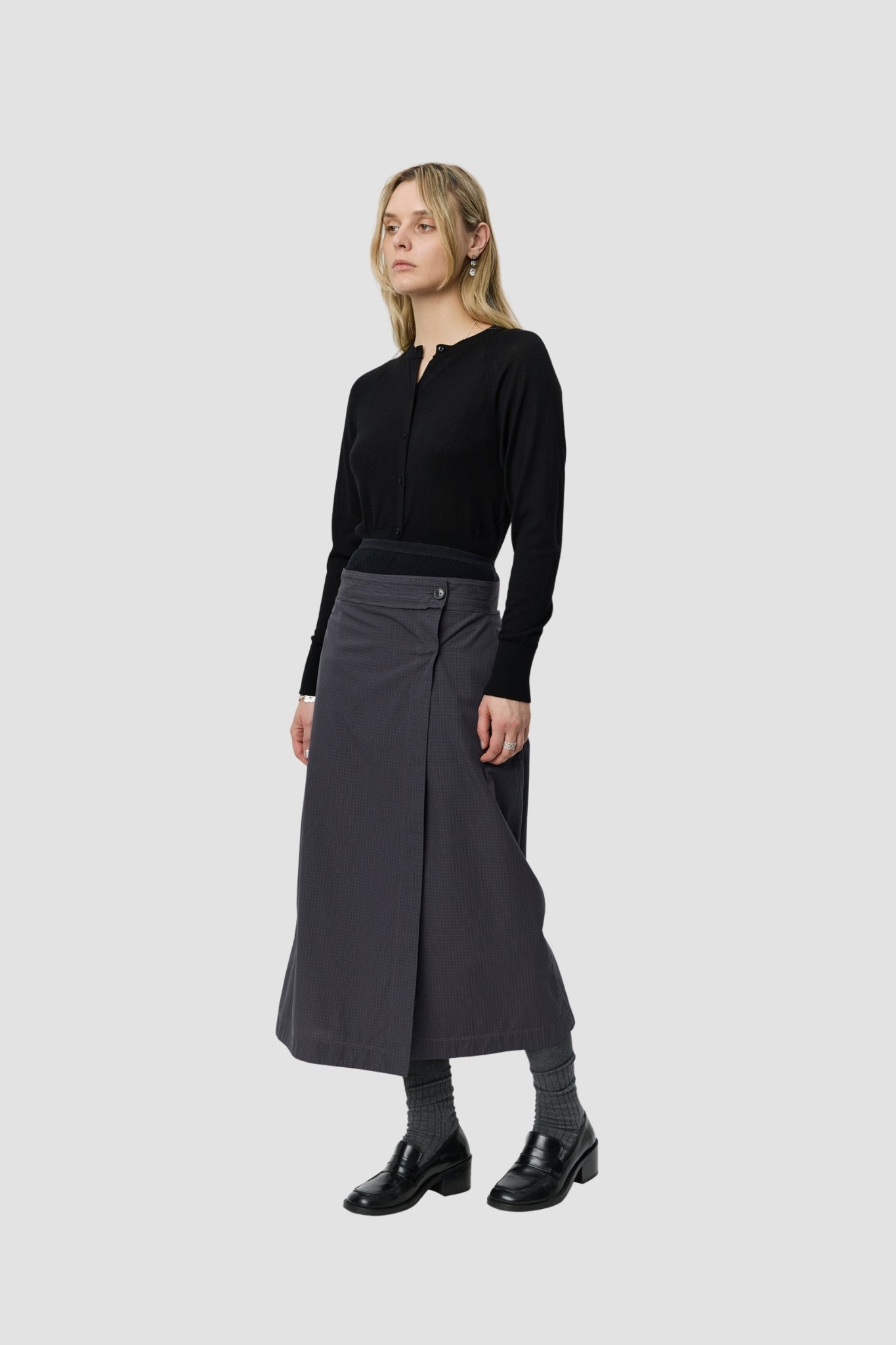 CLASSIC WRAP SKIRT Mushroom Micro Check Poplin