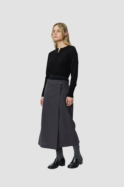 CLASSIC WRAP SKIRT Mushroom Micro Check Poplin