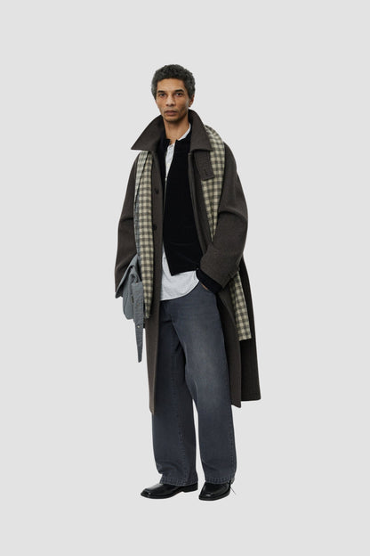 INSTALLATION COAT Brown Herringbone Recycled Wool