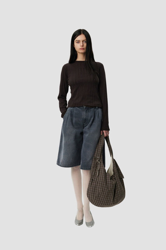 W LS ROUND NECK Brown Rib