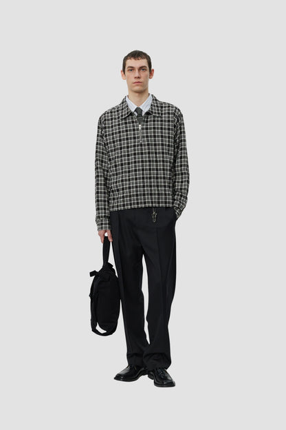 QUARTER ZIP SHIRT Coffee Textured Plaid