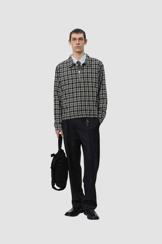 QUARTER ZIP SHIRT Coffee Textured Plaid