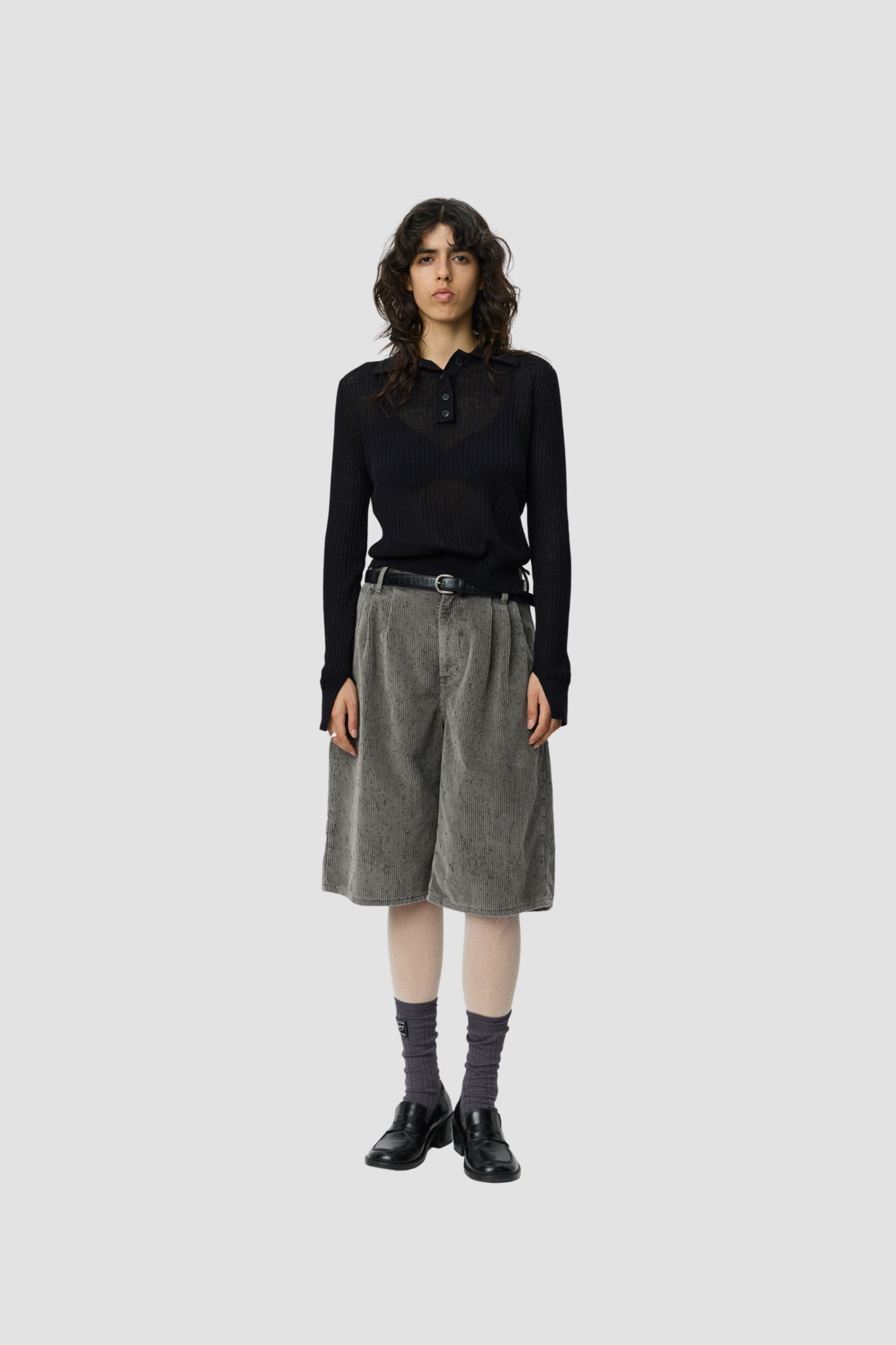 PARTIAL PLACKET POLO Black Rib