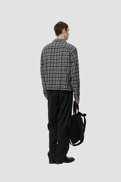 QUARTER ZIP SHIRT Coffee Textured Plaid