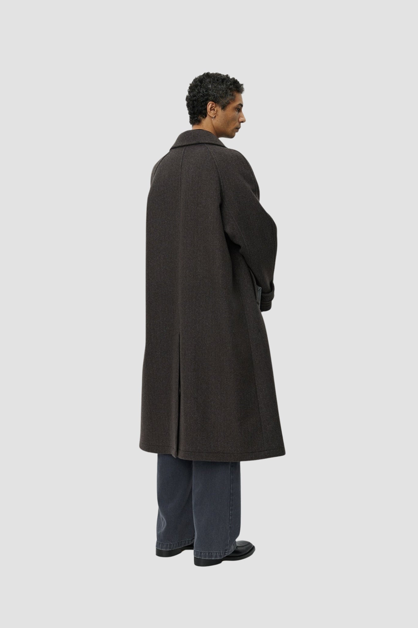 INSTALLATION COAT Brown Herringbone Recycled Wool