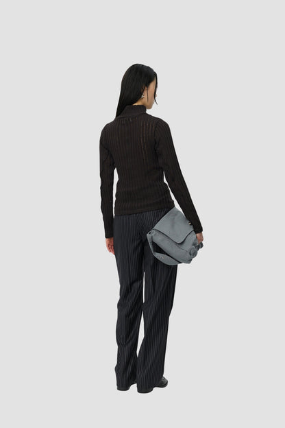 MOCK NECK TOP Dark Brown Ajour Stripe