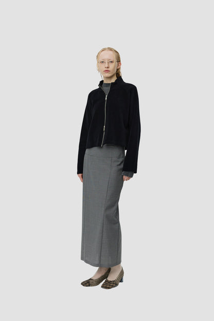 CROPPED LEISURE ZIP UP Black Jersey Cord