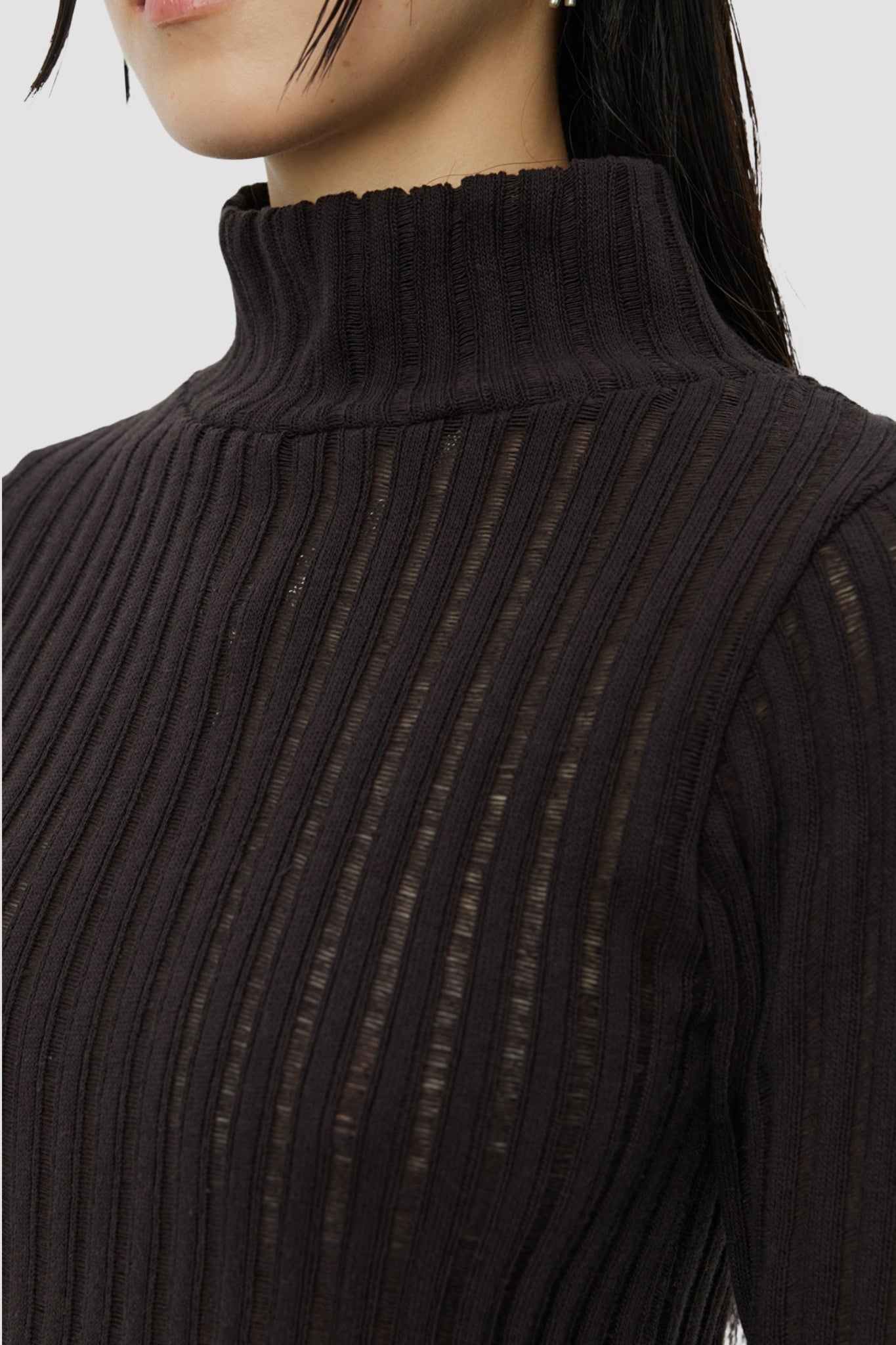 MOCK NECK TOP Dark Brown Ajour Stripe
