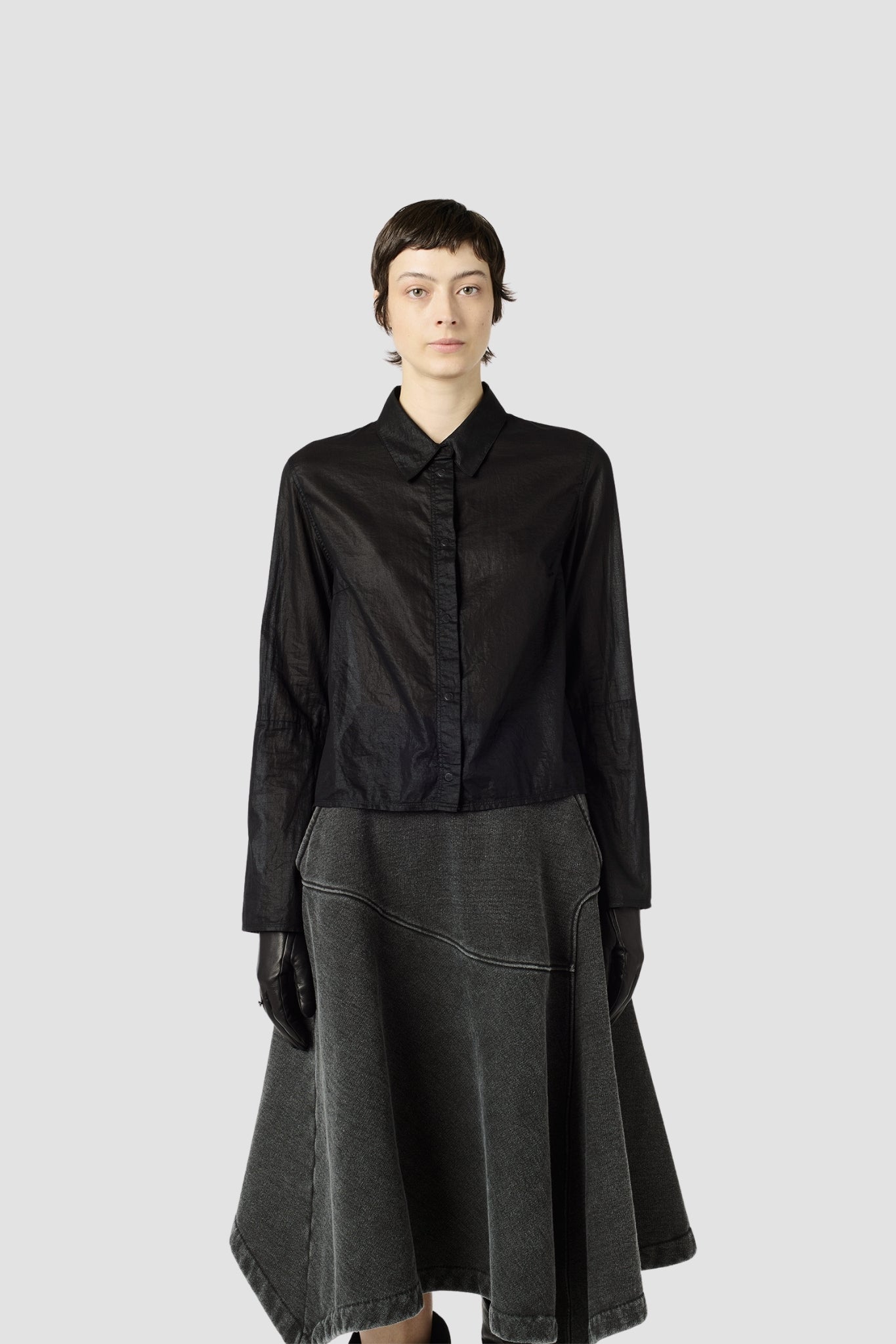 AUTO SHIRT Black Ink Chintzed Mussola