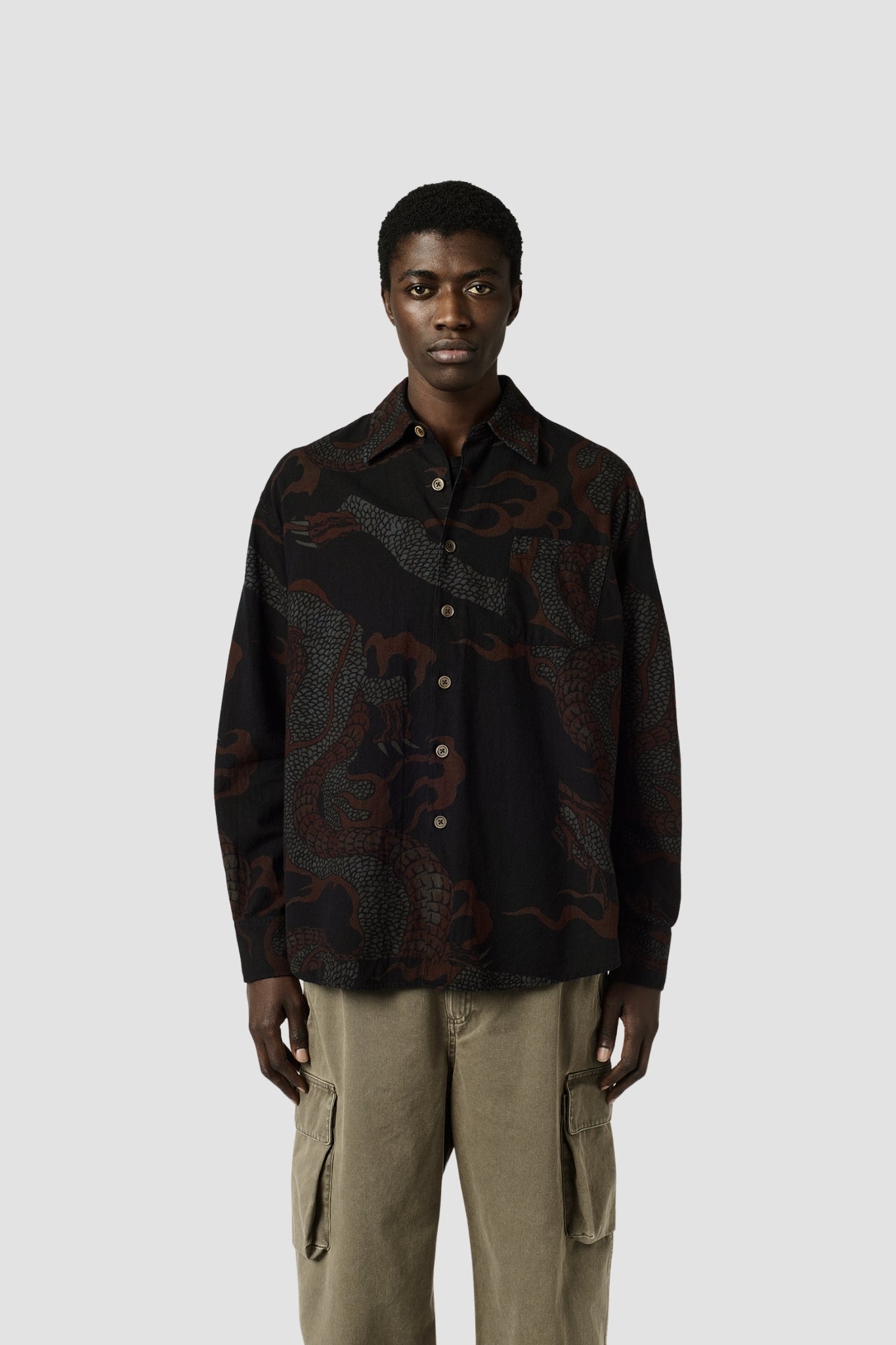 ABOVE SHIRT Brown Abstract Snake Print