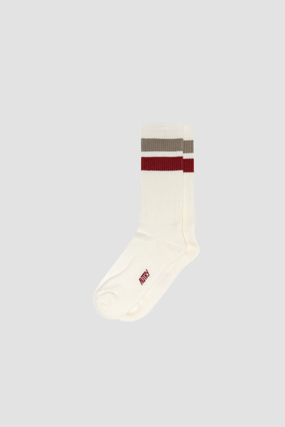 SOCKS UNISEX STRIPES Cream /Bourgogne