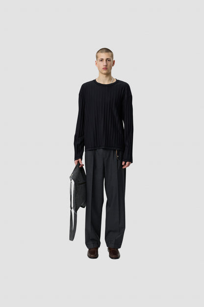 ROUND NECK SWEATER black inverted openwork stripe