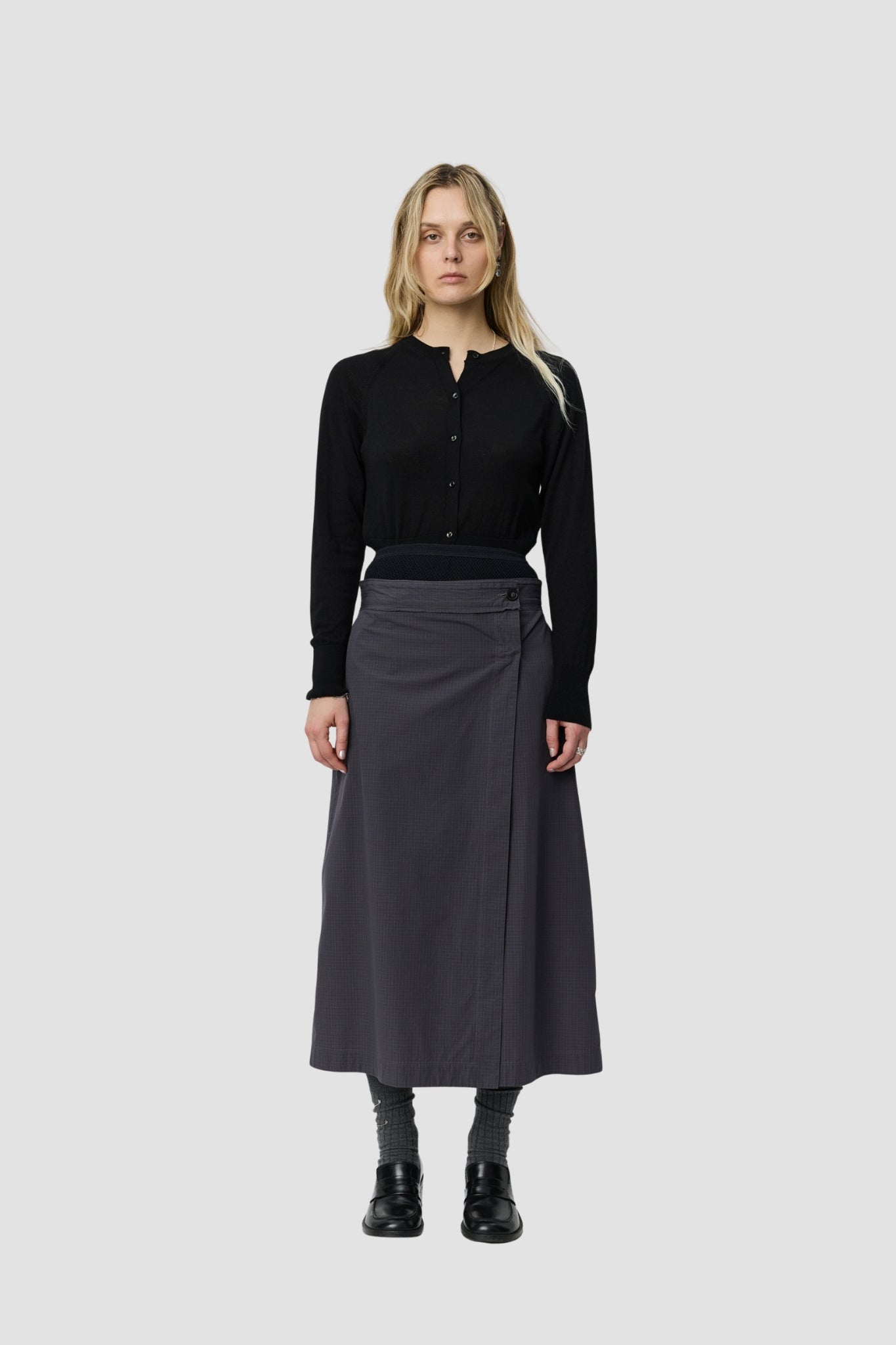 CLASSIC WRAP SKIRT Mushroom Micro Check Poplin