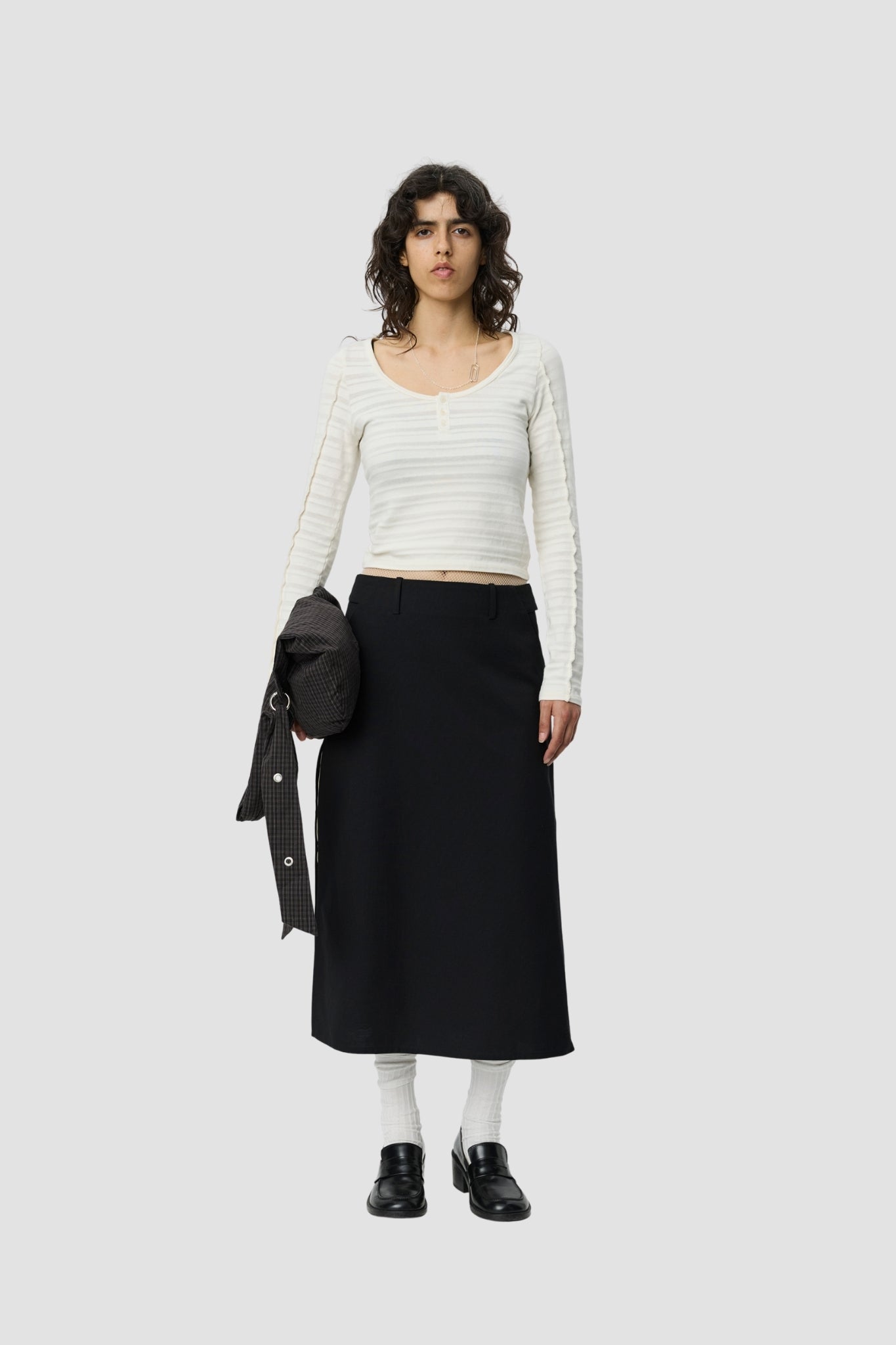 DEEP HENLEY Off White Stripe