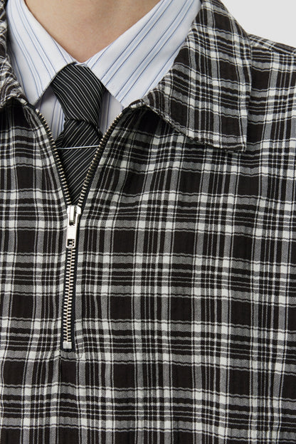 QUARTER ZIP SHIRT Coffee Textured Plaid
