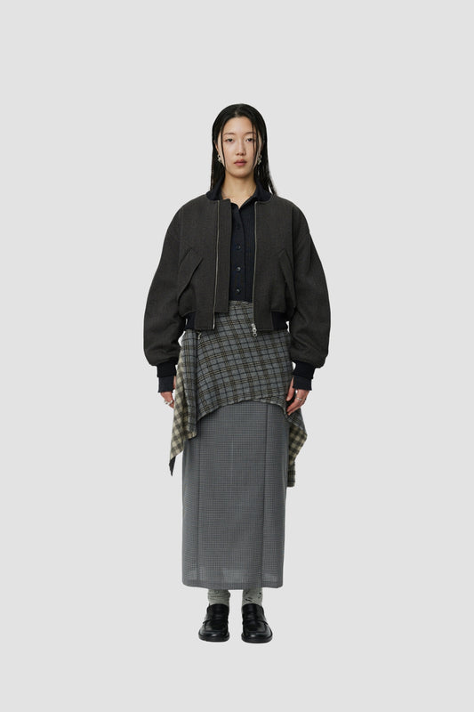 BLOUSON JACKET Brown Melange Stripe