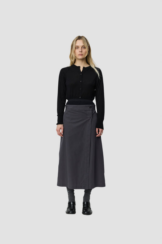 CLASSIC WRAP SKIRT Mushroom Micro Check Poplin