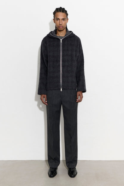 FULL ZIP HOOD Fuzzed Plum Check Hairy Wool