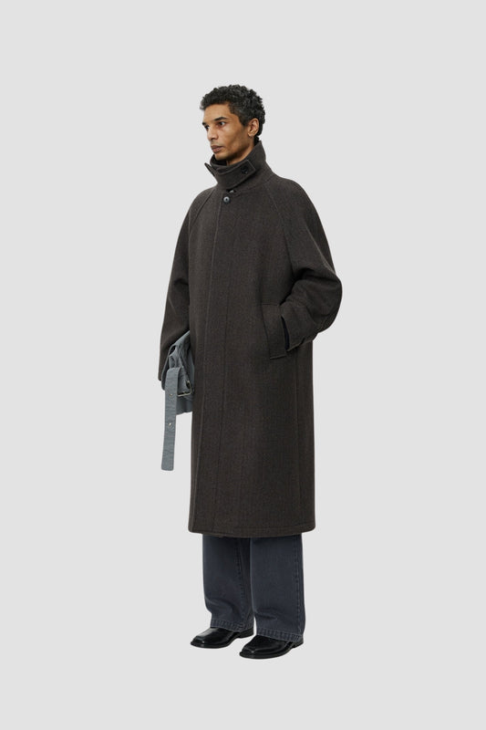 INSTALLATION COAT Brown Herringbone Recycled Wool