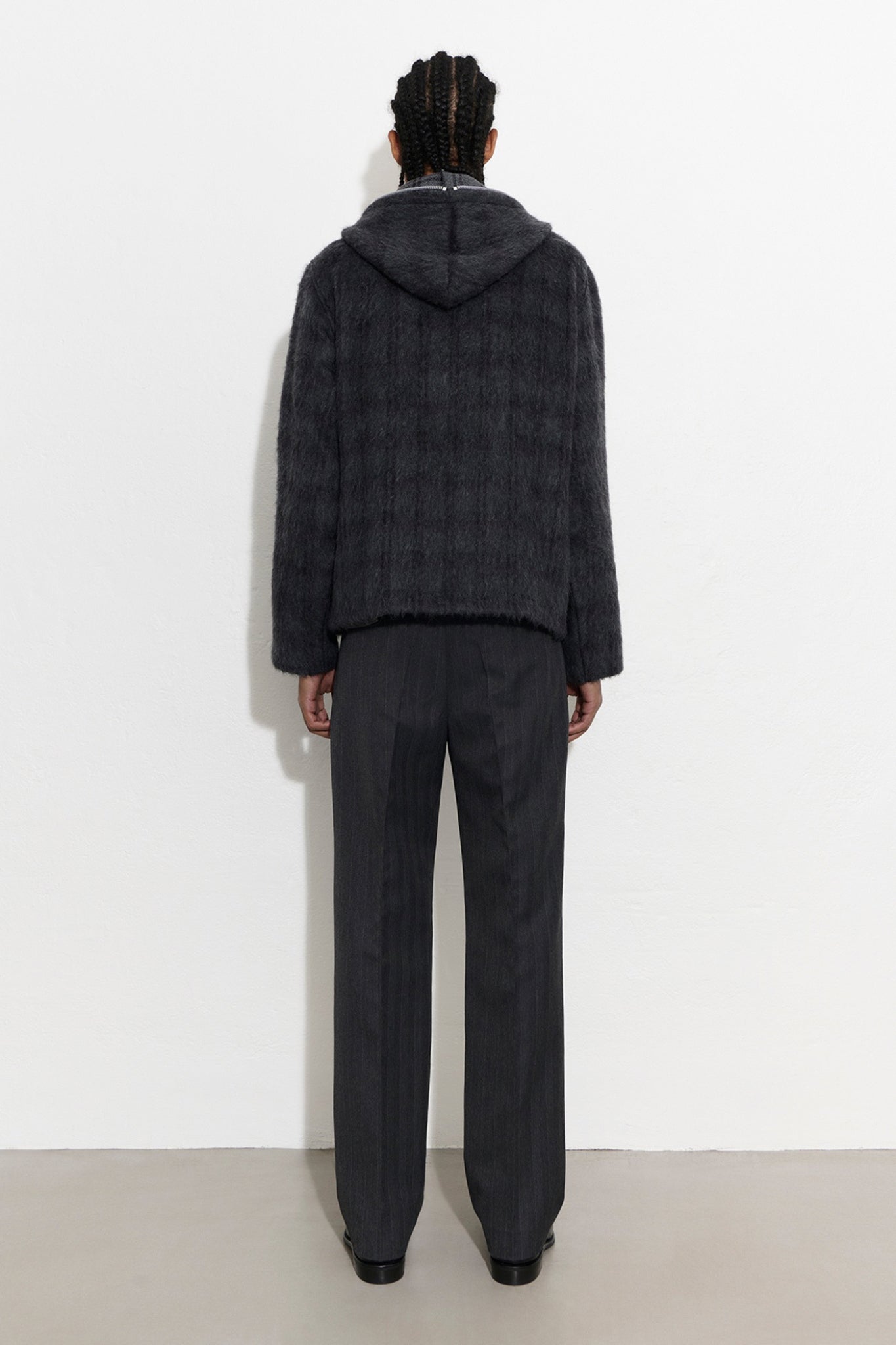 FULL ZIP HOOD Fuzzed Plum Check Hairy Wool