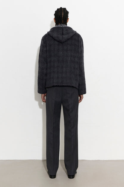 FULL ZIP HOOD Fuzzed Plum Check Hairy Wool