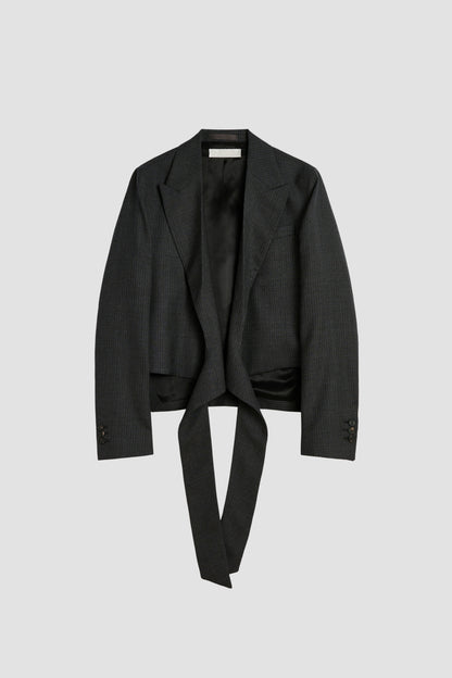 WRAP BLAZER, Smoke Gray Micro Herringbone
