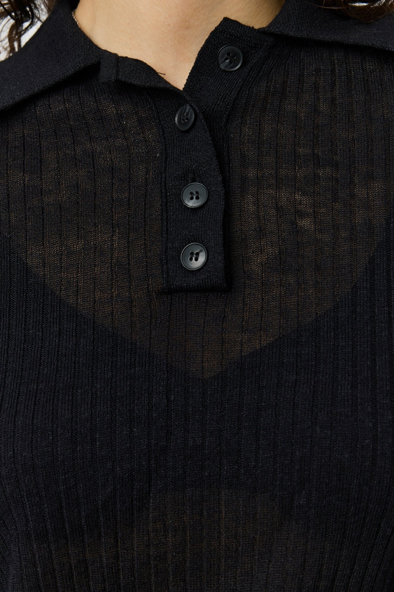 PARTIAL PLACKET POLO Black Rib