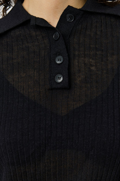 PARTIAL PLACKET POLO Black Rib