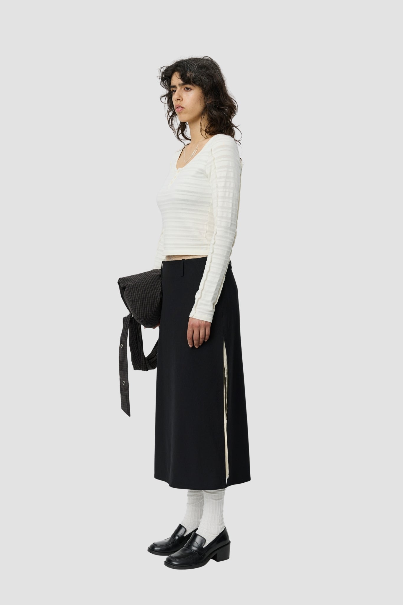 DEEP HENLEY Off White Stripe