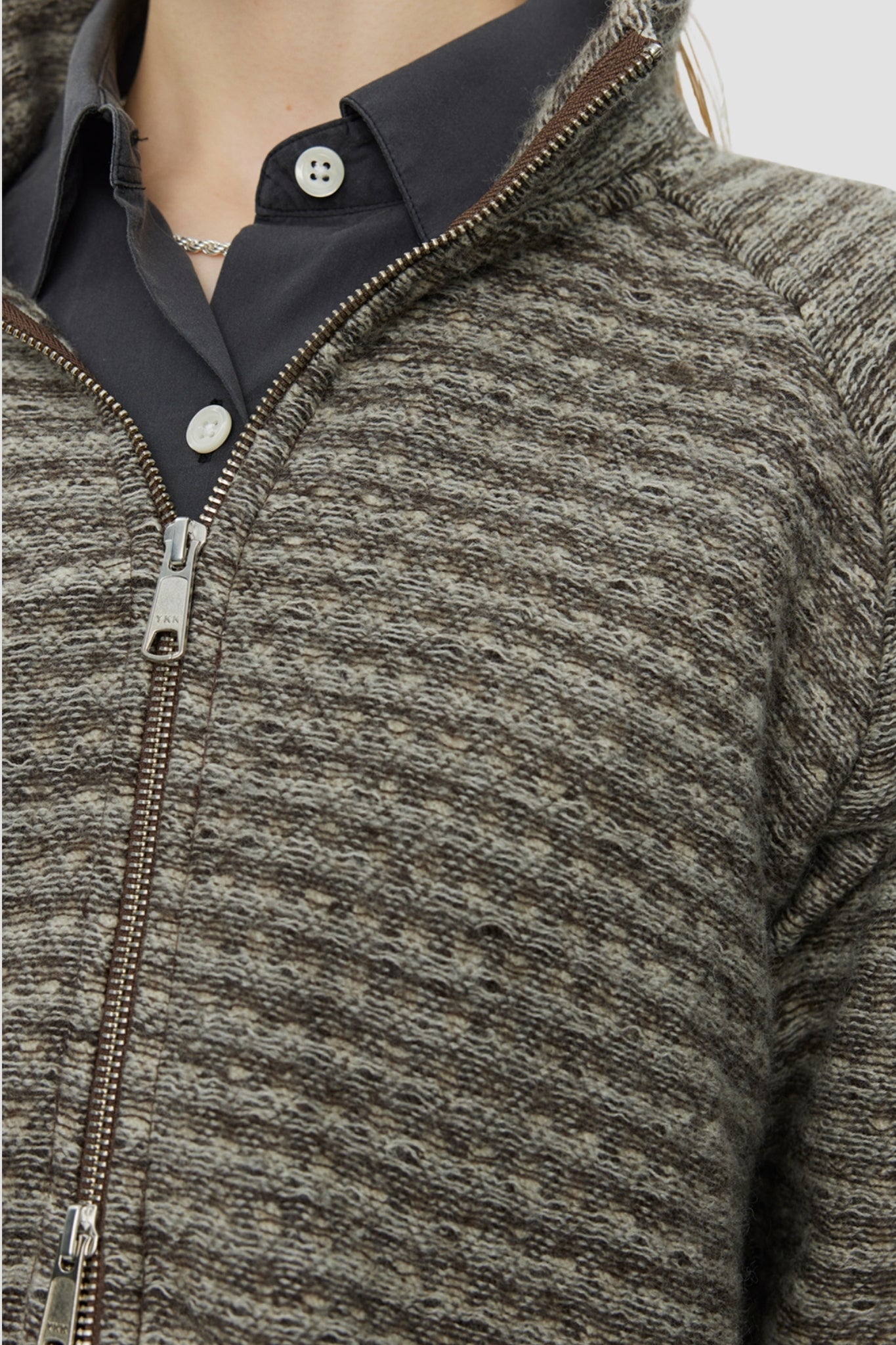 CROPPED LEISURE ZIP UP Shredded Brown Stripe