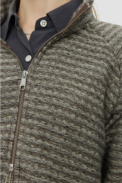 CROPPED LEISURE ZIP UP Shredded Brown Stripe