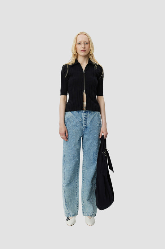 ZIP UP POLO Black Rib