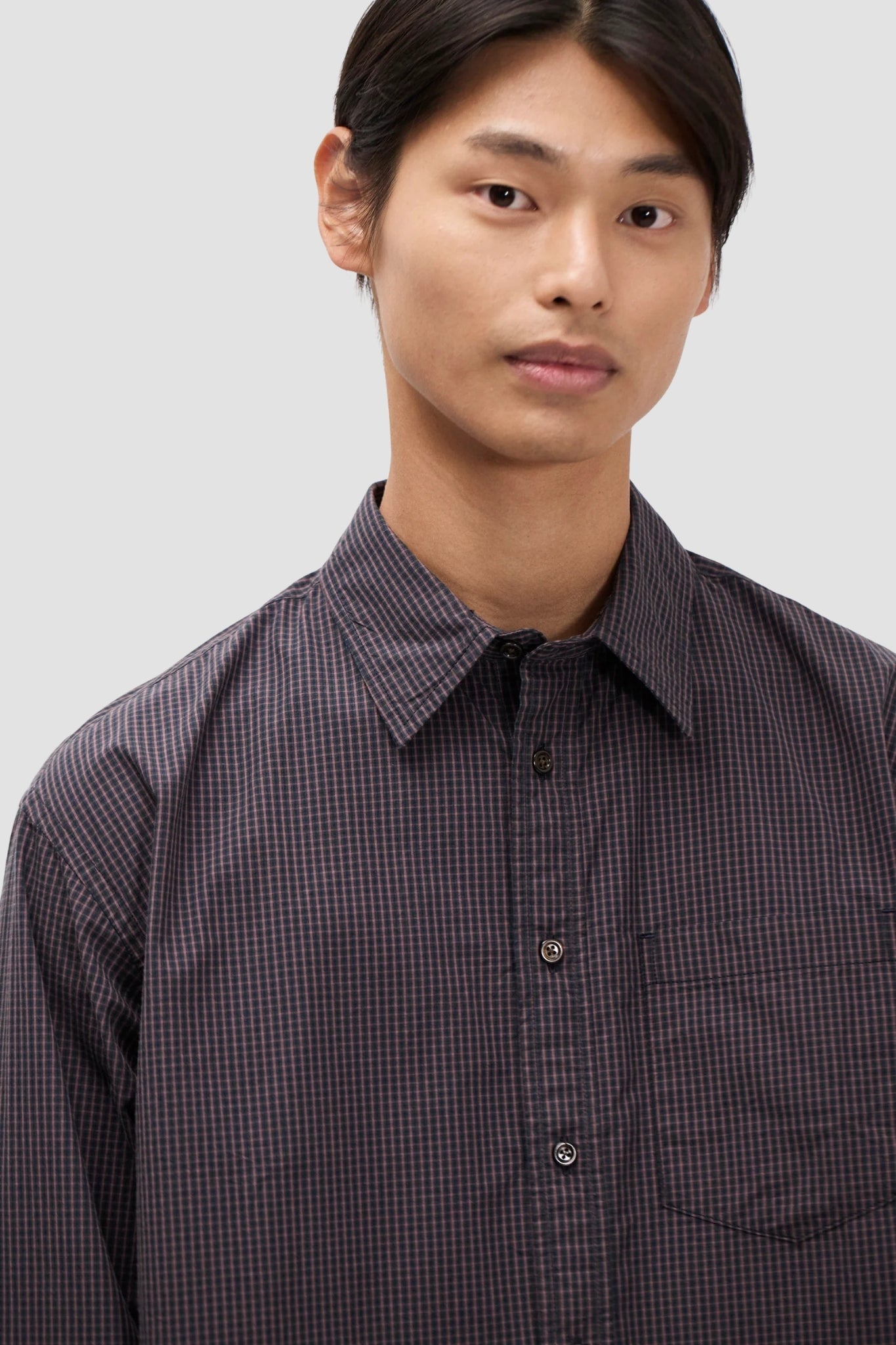 ESPEVIK OVERSIZE POPLIN CHECK SHIRT Dark Navy Check
