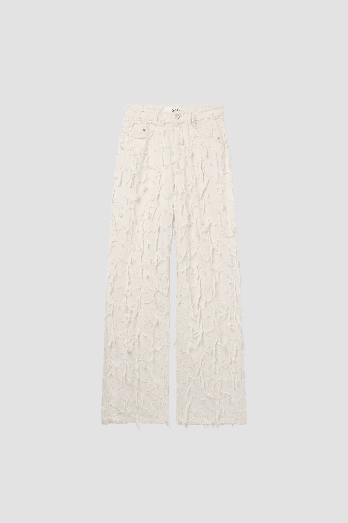 LOOSE CUT JEANS Fringed White Twill