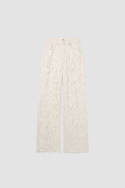 LOOSE CUT JEANS Fringed White Twill