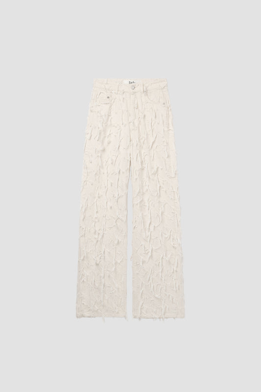 LOOSE CUT JEANS Fringed White Twill