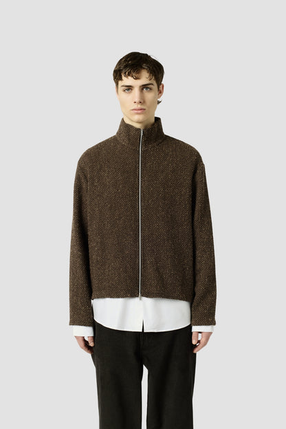 SHRUNKEN FULLZIP POLO Brown Sparse Buckle