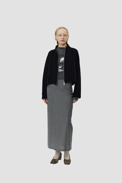 CROPPED LEISURE ZIP UP Black Jersey Cord