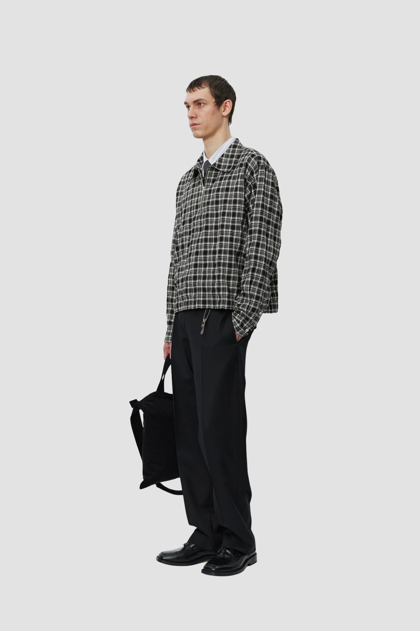 QUARTER ZIP SHIRT Coffee Textured Plaid