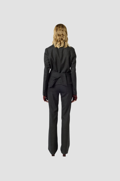WRAP BLAZER, Smoke Gray Micro Herringbone