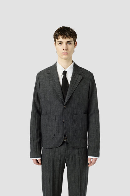 TEMP BLAZER, Stone Grey Plisse Wool