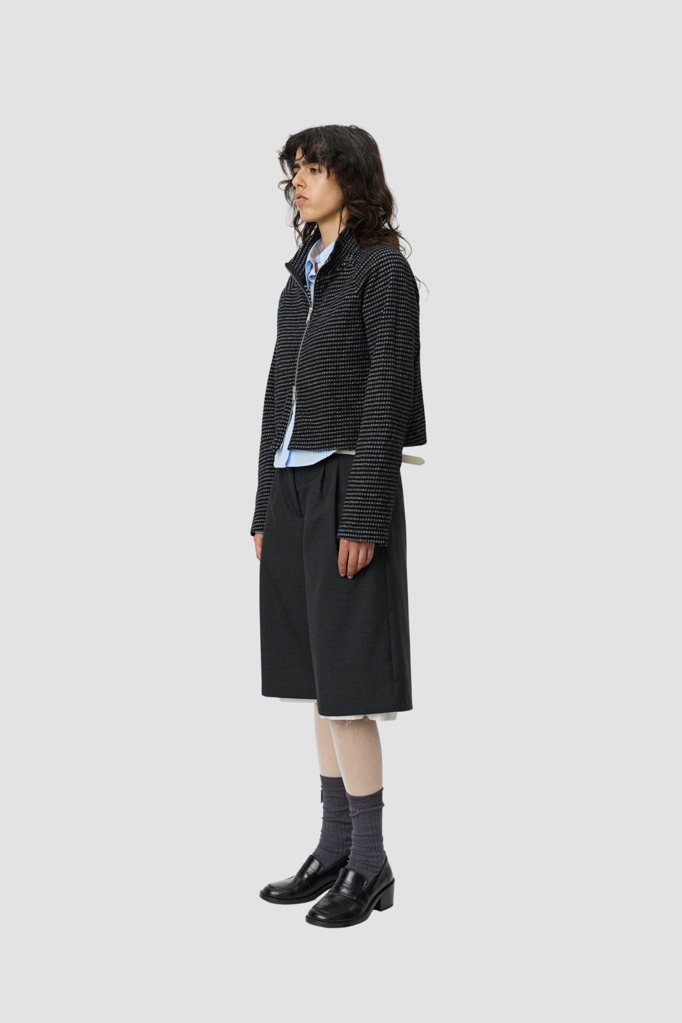 CROPPED LEISURE ZIP UP W Black Experienced Check