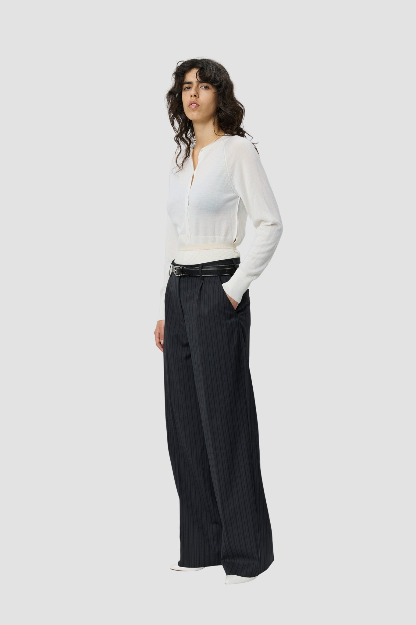 PRIMARY TROUSERS Wide Gray Double Stripe