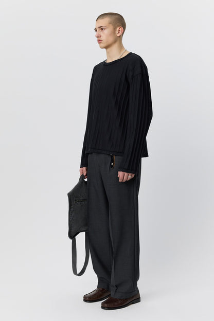 ROUND NECK SWEATER black inverted openwork stripe