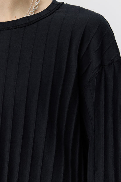 ROUND NECK SWEATER black inverted openwork stripe
