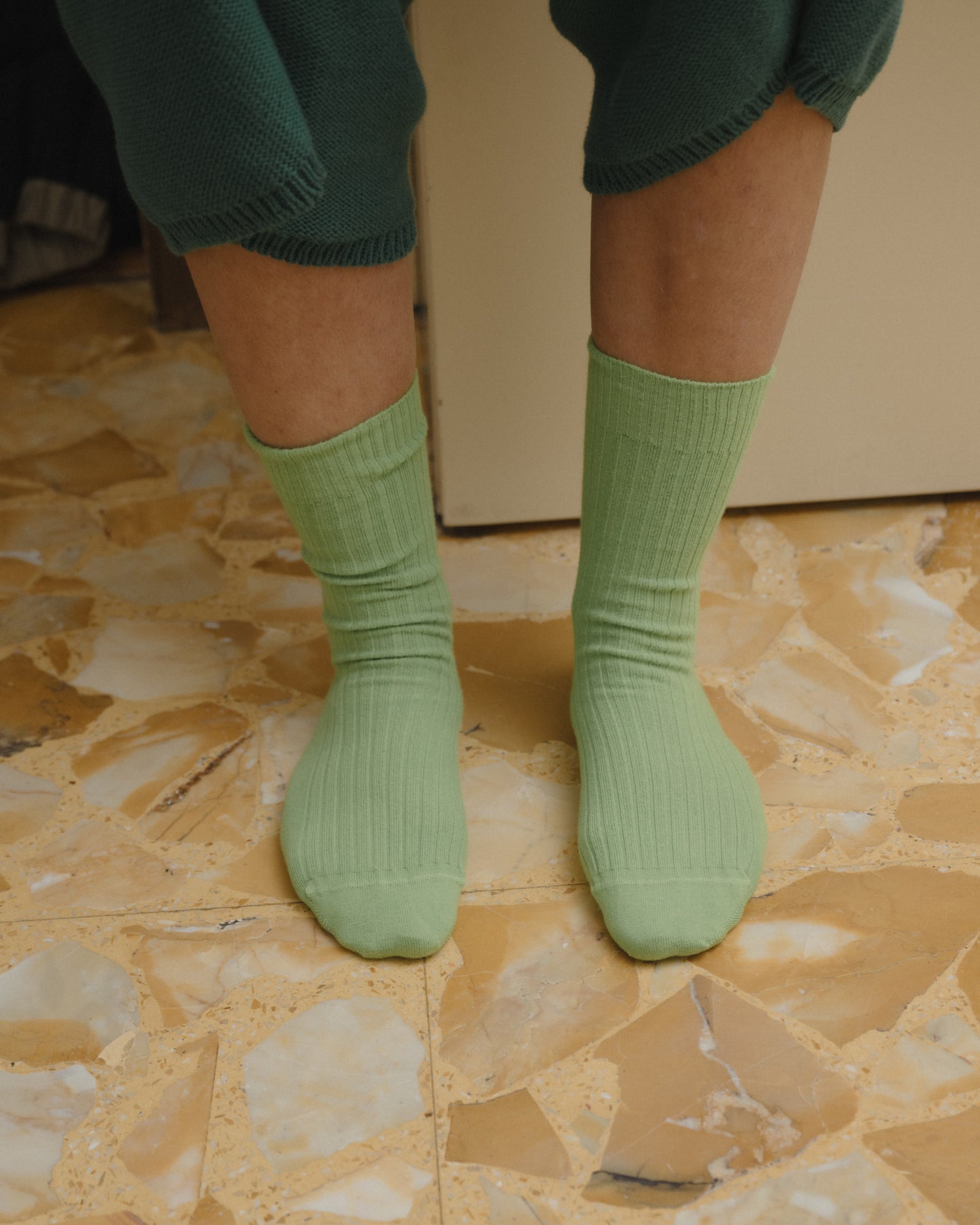 RIB OVERANKLE SOCKS SPIRAL Green